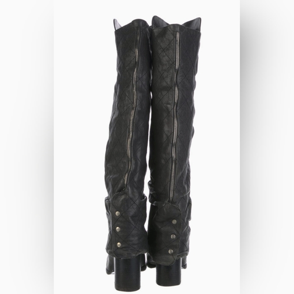 Rare! Chanel Quilted CC Over The Knee Black Leather Boots Size 10.5 US Women - Picture 3 of 16